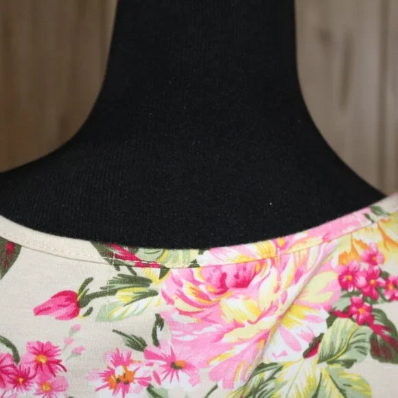 Tom's Ware Dress Casual Floral Print Pink Green New Bodycon Midi M - L Large EUC - Picture 7 of 11